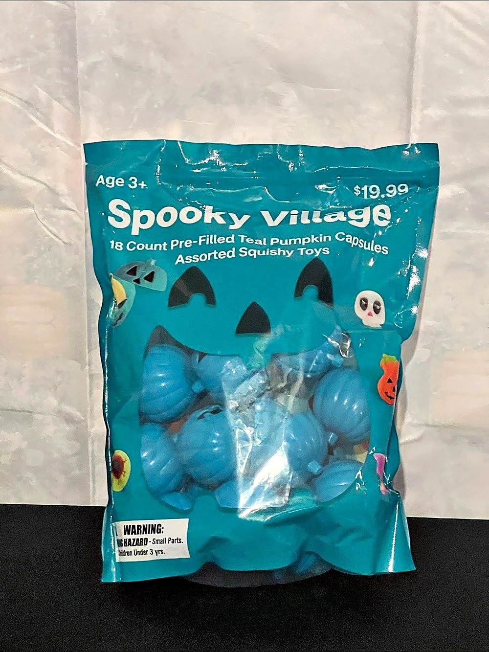 Spooky Village 18 Count Pre-Filled Teal Pumpkin Capsules Assorted Squishy Toys